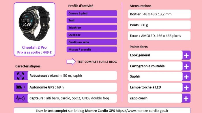 Amazfit Cheetah 2 Pro fiche technique